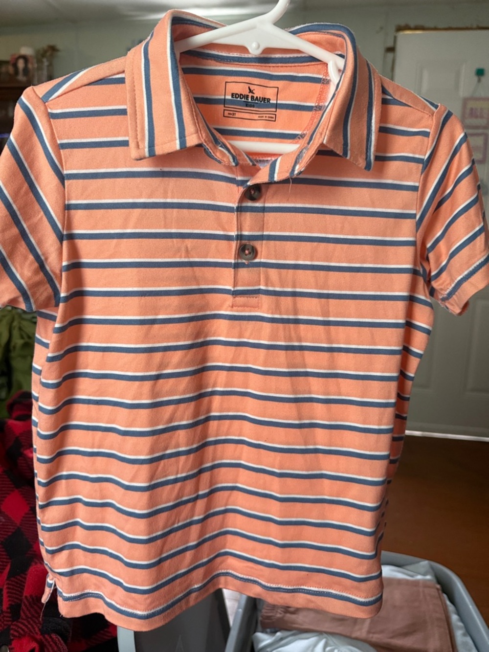 Eddie Bauer Peach & Navy Striped Polo Shirt